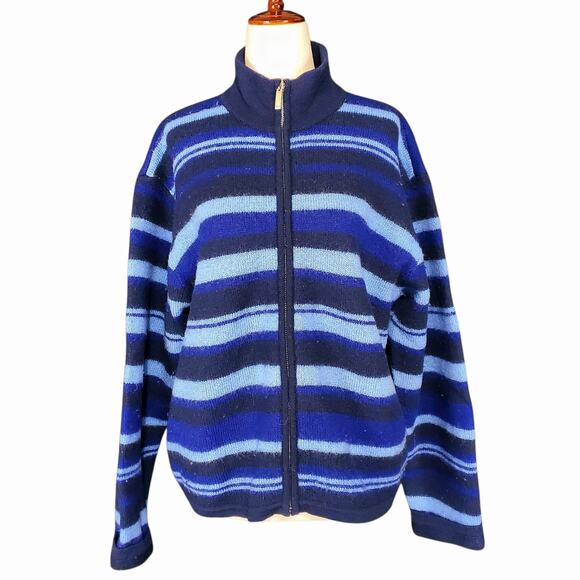 Vintage Wool Striped Sweater Full-Zip Cardigan Liz Claiborne Blue - Size Large - Picture 8 of 8